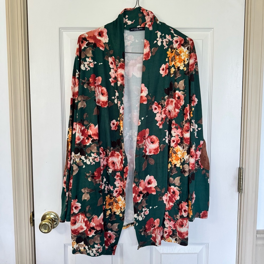 Acting Pro Women’s Size L Kimono Floral Cardigan Open Front Long sleeve